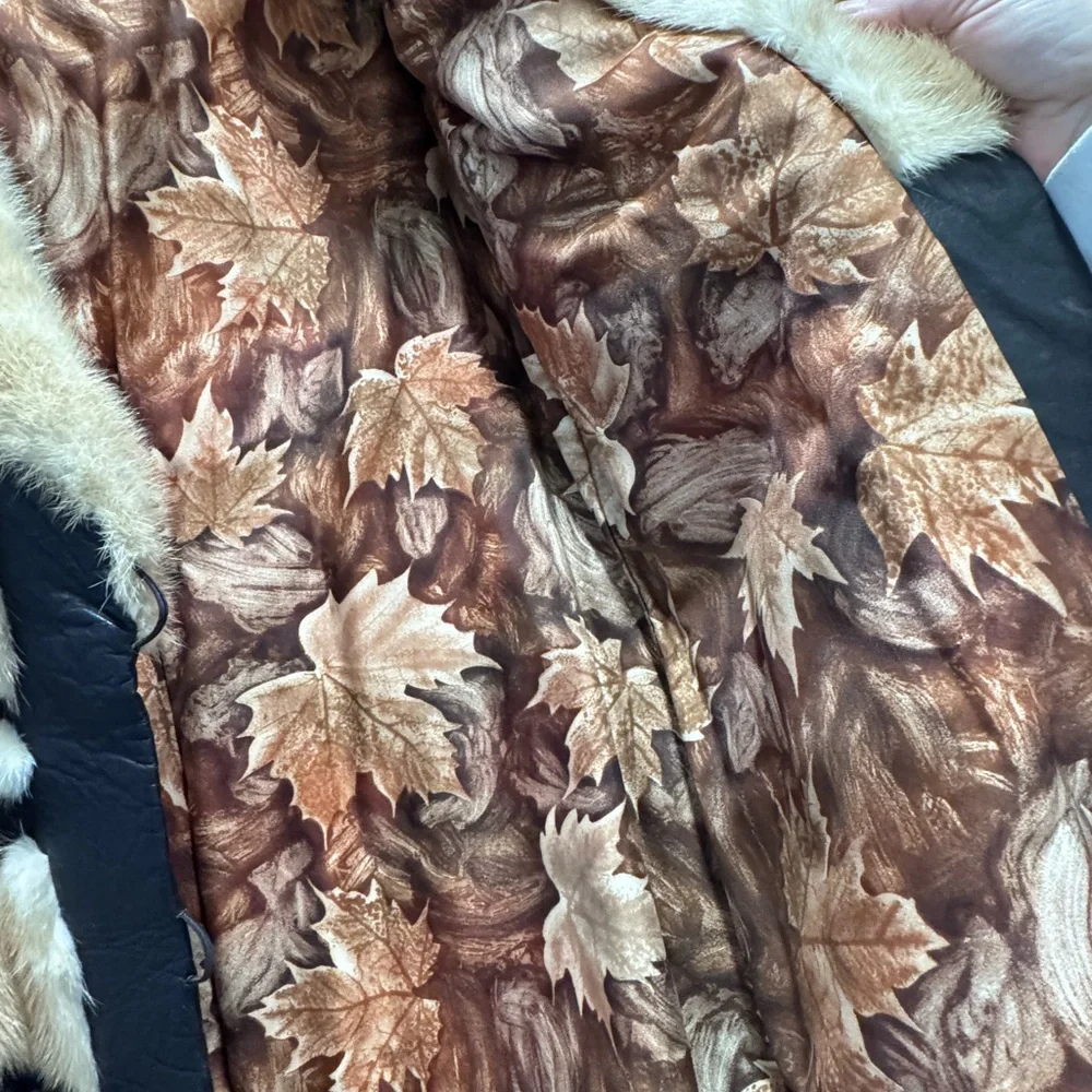 Vintage Mink Fur Patchwork Coat Leather Chevron Luxe Statement Jacket M - Picture 5 of 11